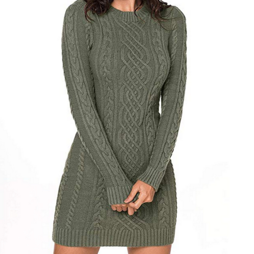 Slim fit cable knit long sleeve sweater dress